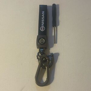 Nissan Logo Key Fob Keychain in Black Leather NWT